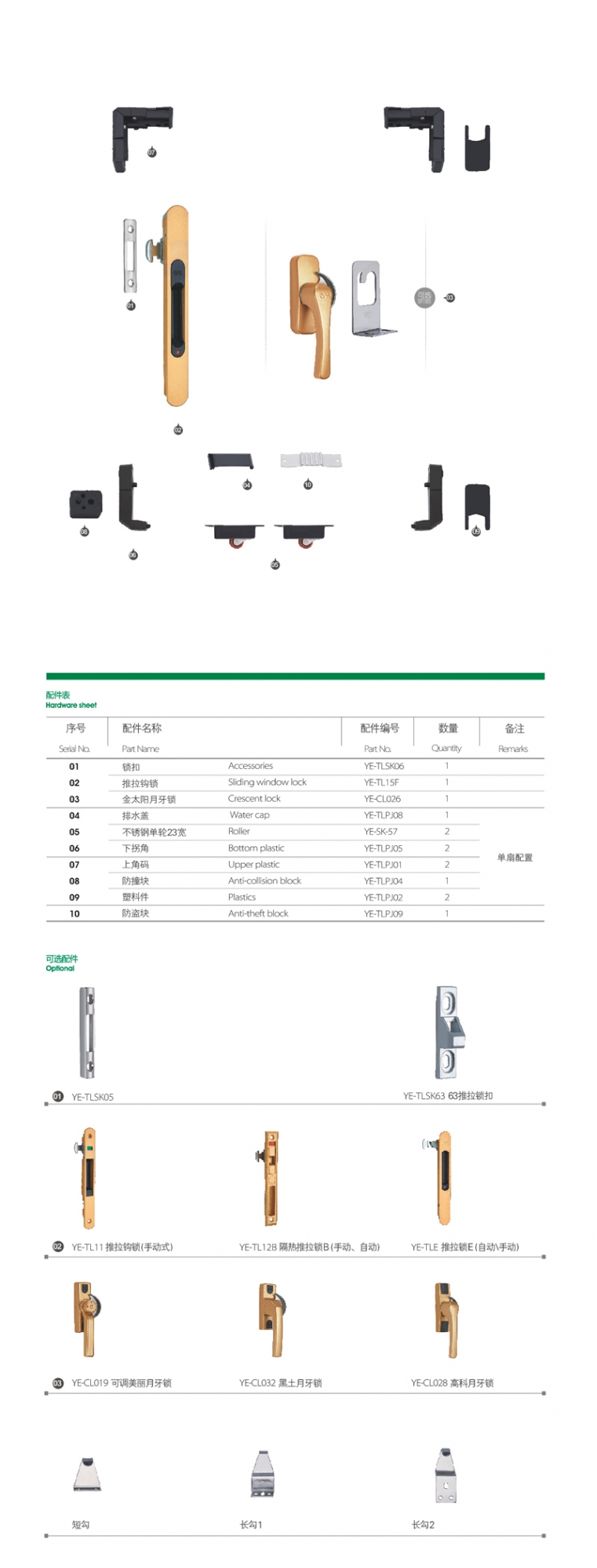 上海门窗配件组合YE-SW-A