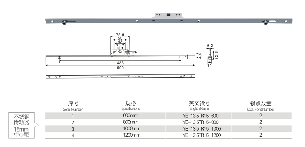 不锈钢传动器15mm中心距